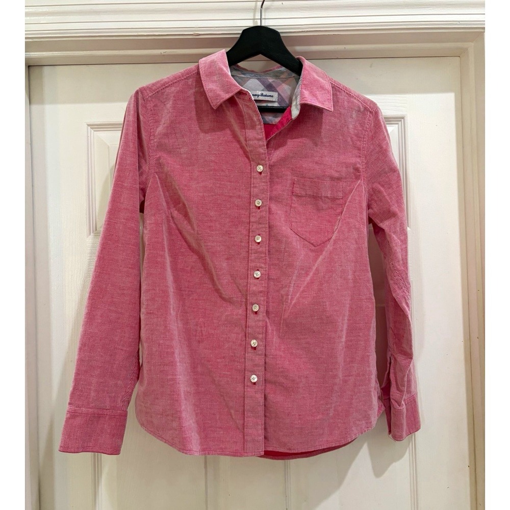 Tommy Bahama Men's S Pink Long Sleeve Cotton Woven Button-Up Shirt Pockets